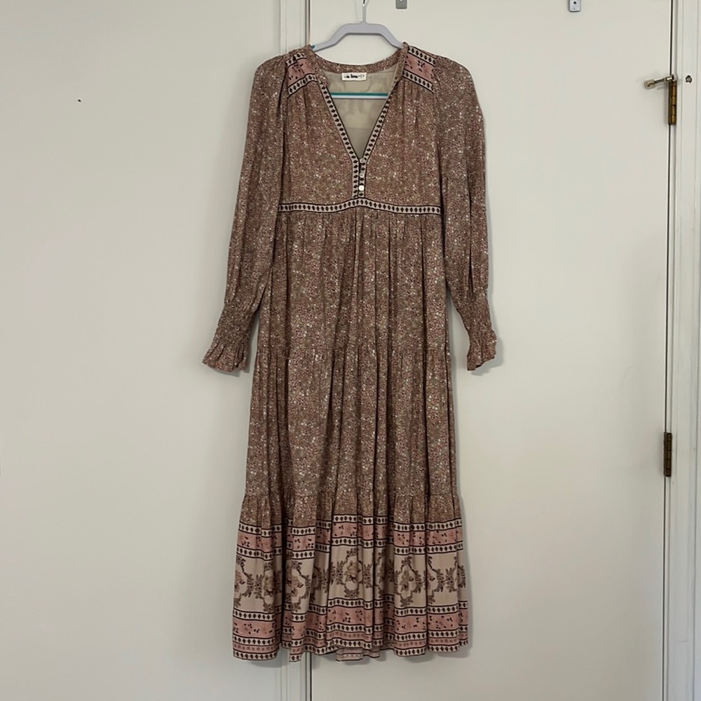 In Loom Pink Long- Sleeve Maternity Dress - Small - Baby Shower Dress
